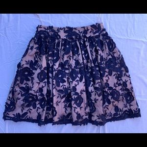 Eliza J Navy Lace over Blush Pink Lined Midi Skirt